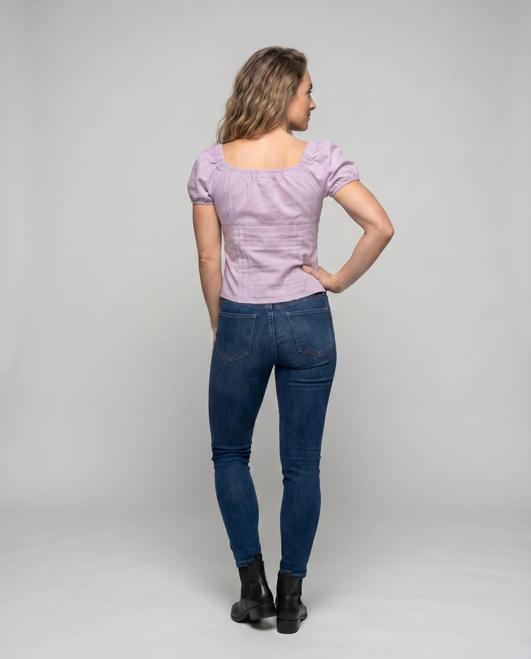 Damen figurbetontes Baumwolloberteil mit Puffärmeln und dekorativem Kordelzug - Image 4