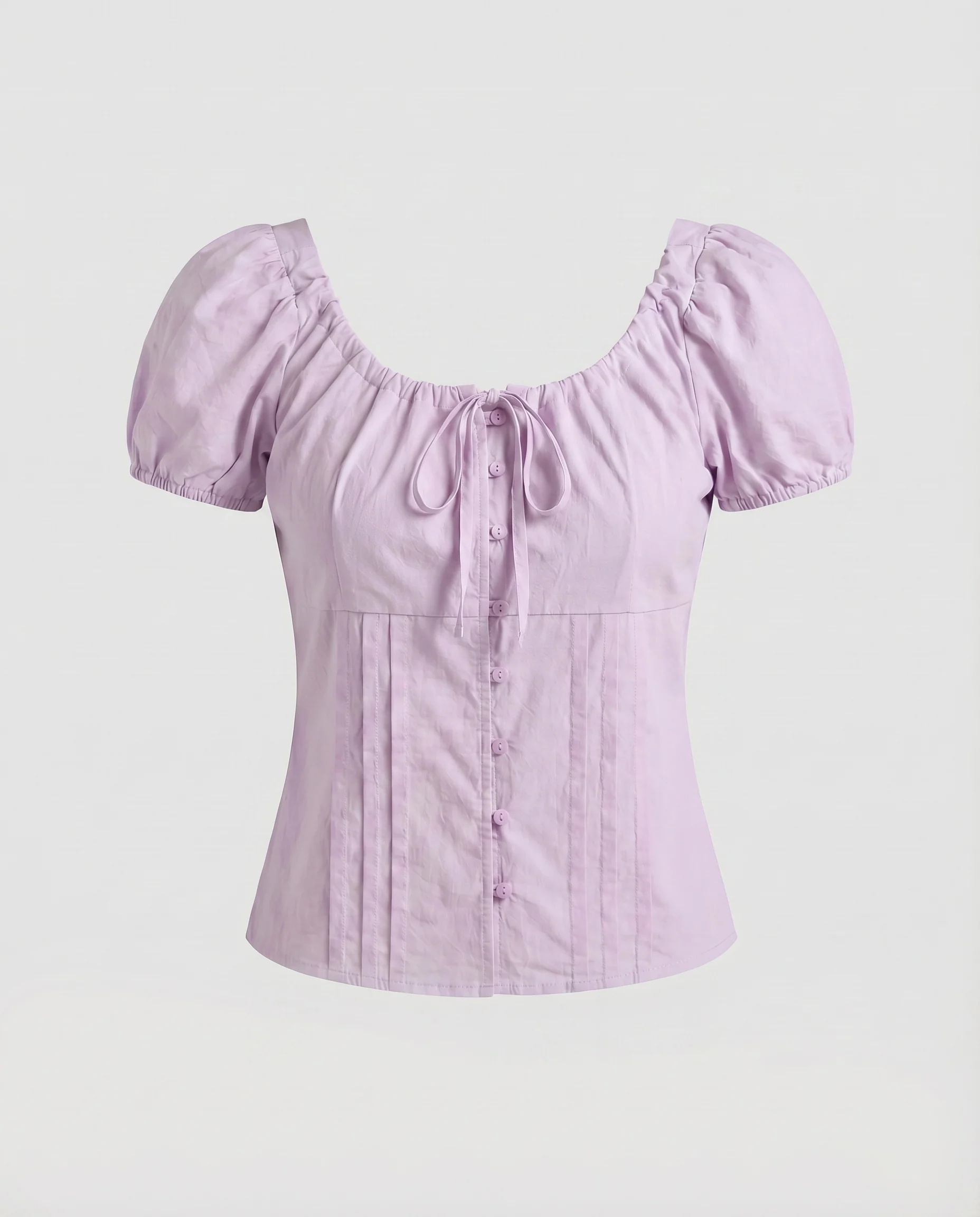 Damen figurbetontes Baumwolloberteil mit Puffärmeln und dekorativem Kordelzug - Image 5