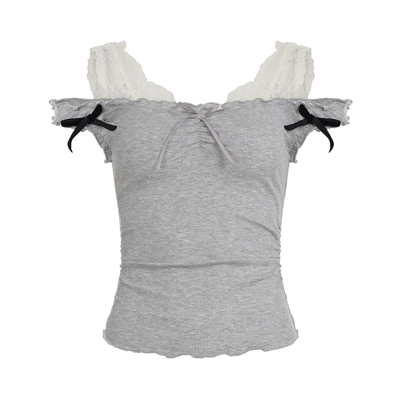 Damen figurbetontes Baumwolloberteil mit zarten Spitzenakzenten und Rüschendetails Heidi-Mode - Image 6
