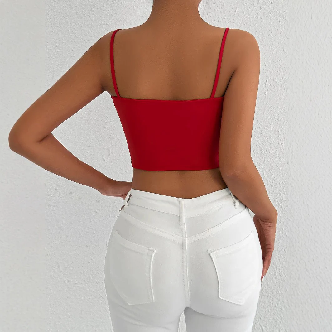 Damen Figurbetontes Crop-Top aus elastischem Material mit Spaghetti-Trägern R&B - Image 3