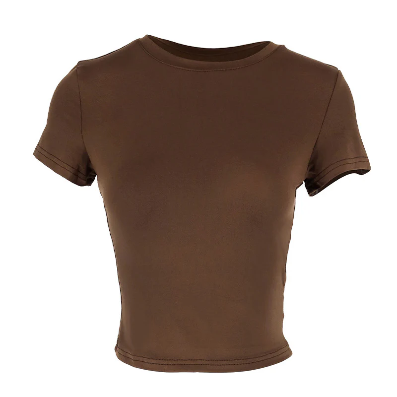 Damen figurbetontes Crop-Top mit Rundhalsausschnitt und elastischem Material R&B - Image 11
