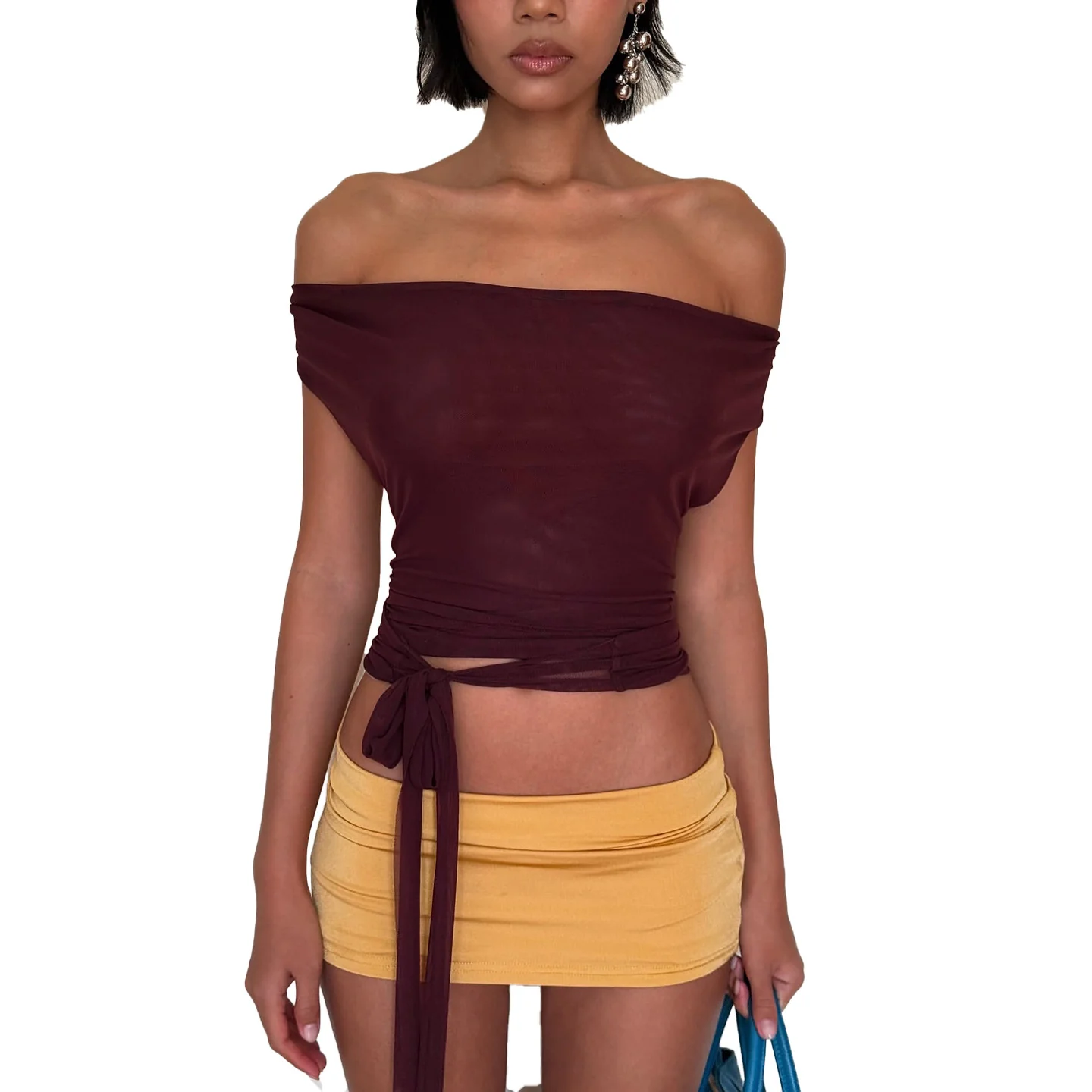 Damen figurbetontes Halter-Top mit tiefem V-Ausschnitt und elastischem Saum R&B - Image 5