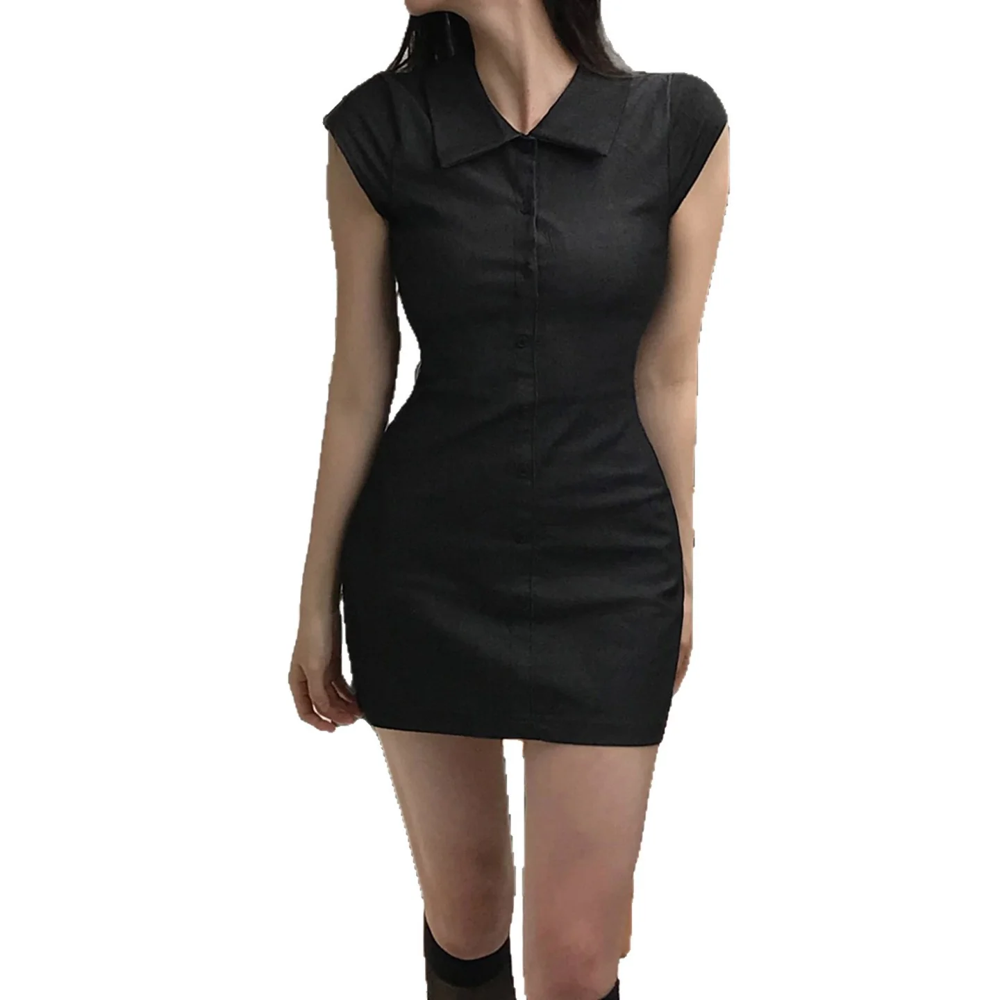 Damen Figurbetontes Hemdkleid mit kurzen Ärmeln und klassischem Kragen R&B - Image 5