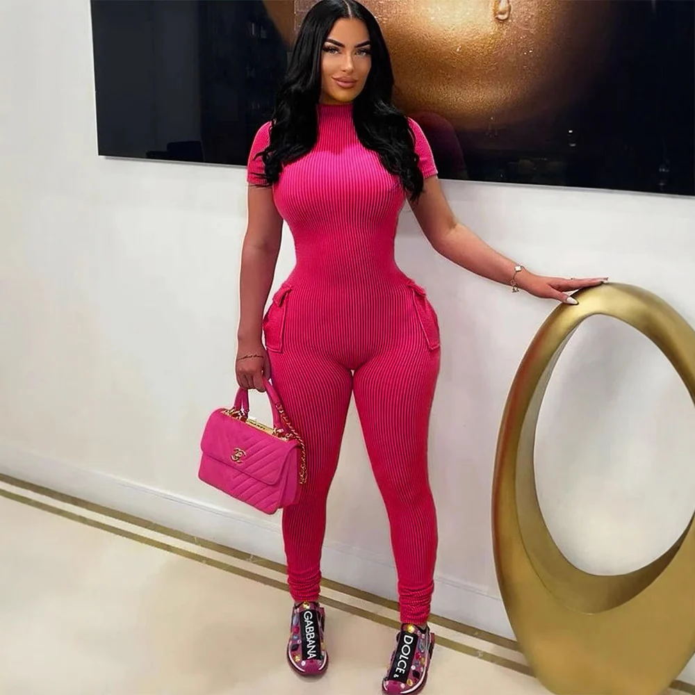Damen figurbetontes Jumpsuit mit hohem Kragen und Seitentaschen R&B - Image 4