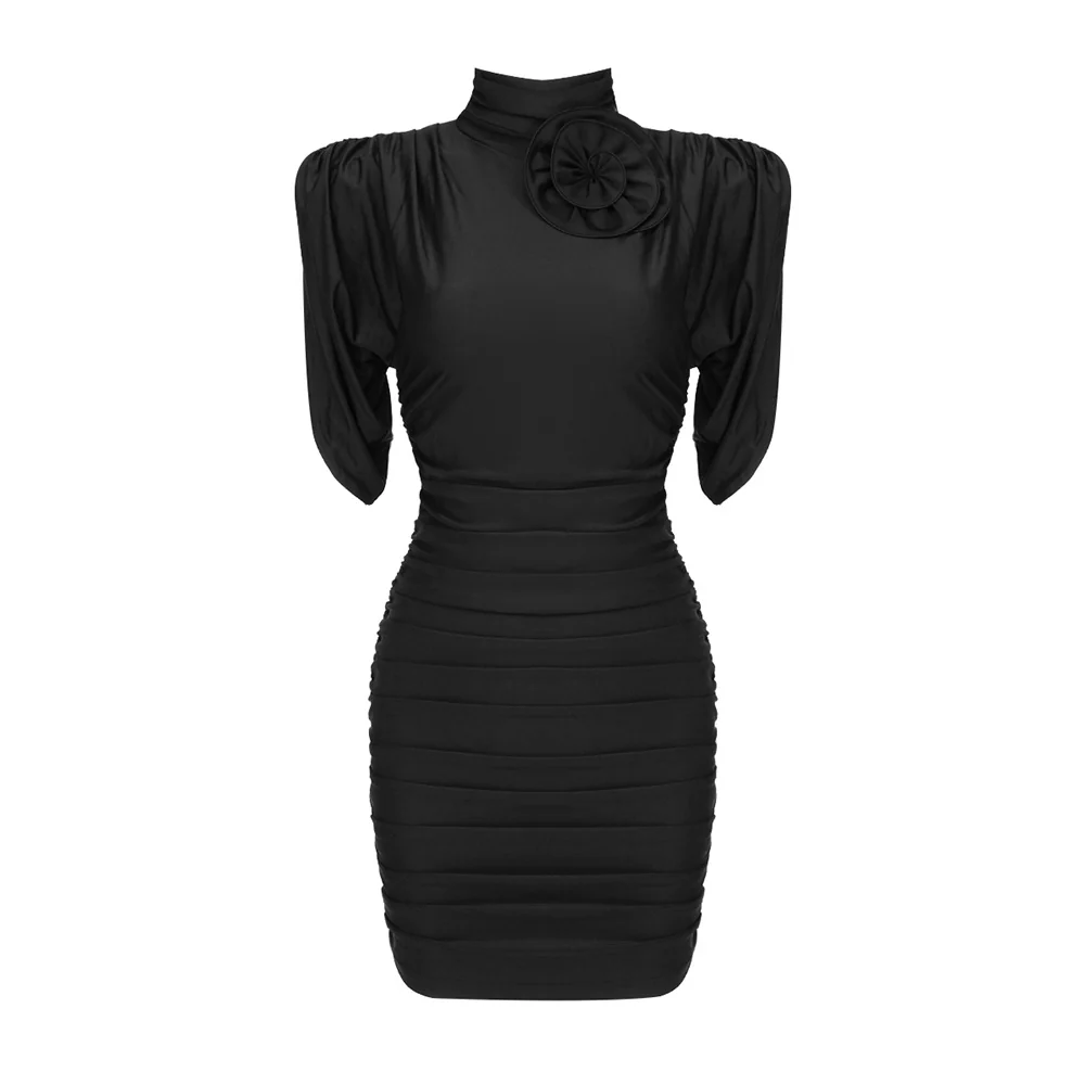 Damen figurbetontes Kleid mit hochgeschlossenem Kragen und Rüschen-Details Heidi-Mode - Image 5