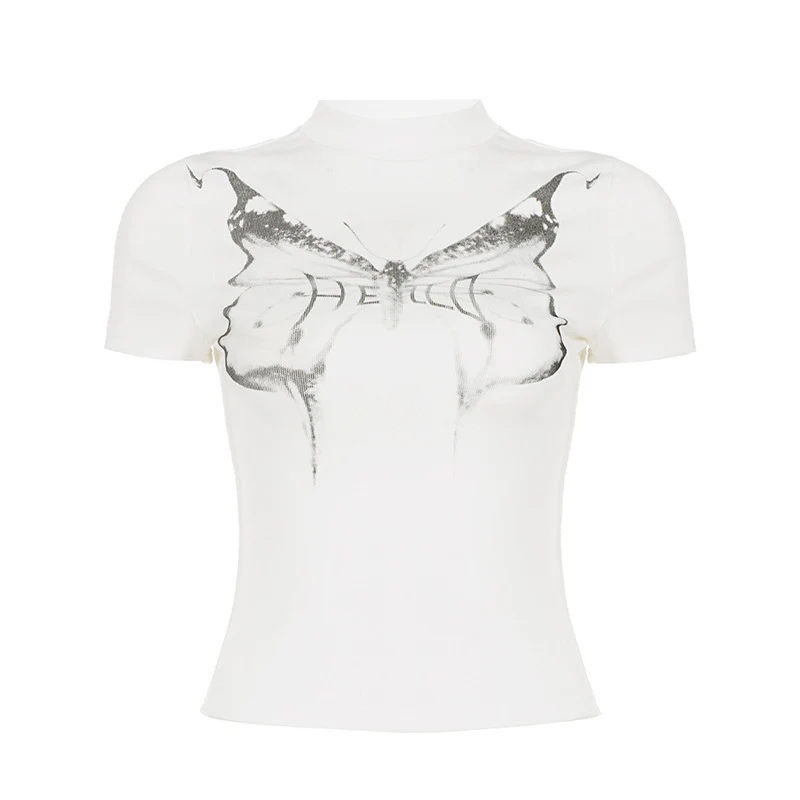 Damen figurbetontes Kurzarmshirt mit exklusivem Schmetterlings-Print Heidi-Mode - Image 7