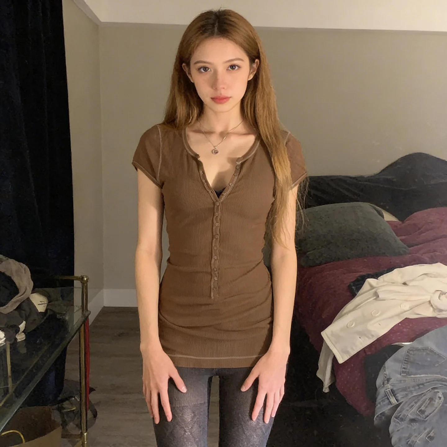 Damen figurbetontes Kurzarmshirt mit Knopfdetails Heidi-Mode - Image 4