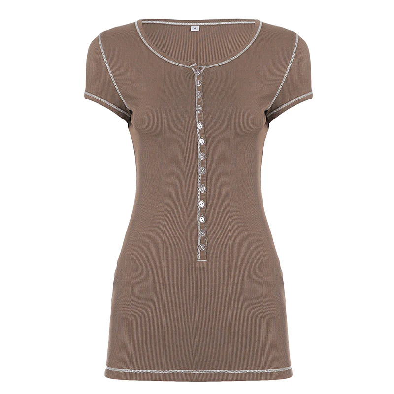 Damen figurbetontes Kurzarmshirt mit Knopfdetails Heidi-Mode - Image 6