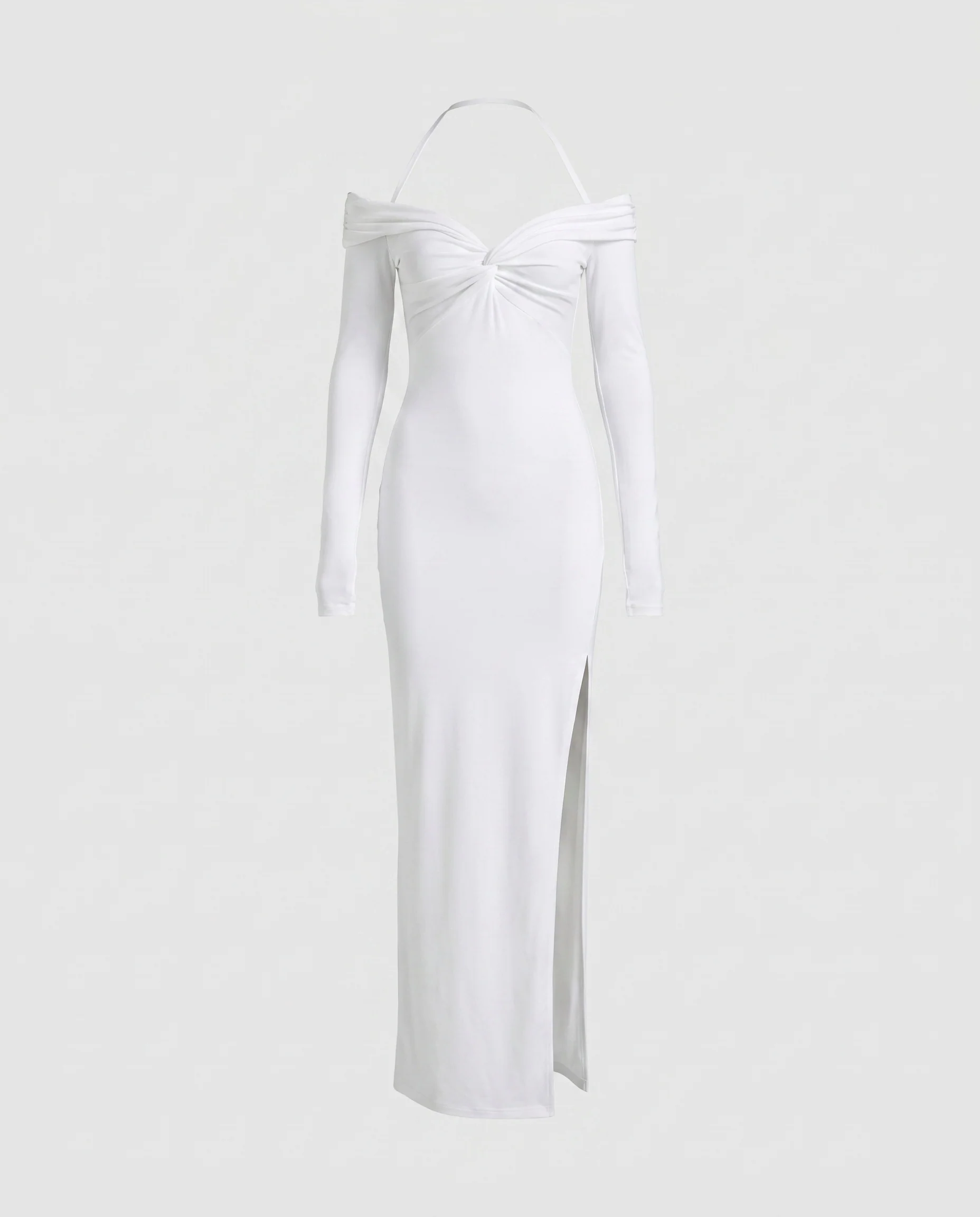 Damen figurbetontes Langarmkleid mit raffiniertem Ausschnitt und Trägern - Image 5
