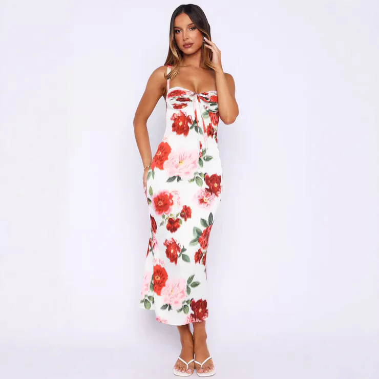 Damen figurbetontes Maxi-Kleid mit floralem Design und seitlichem Schlitz R&B - Image 2