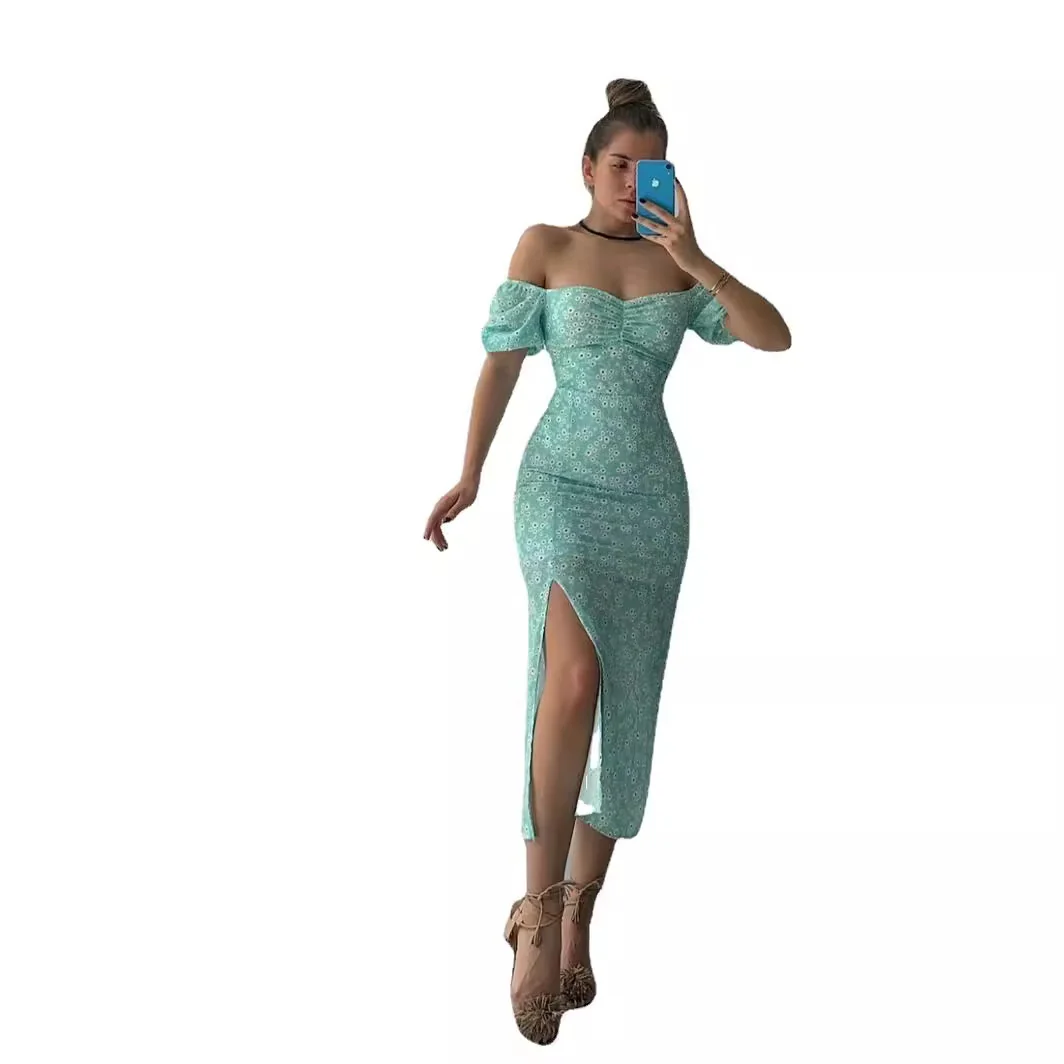 Damen Figurbetontes Maxikleid mit Blumenmuster und schulterfreiem Design R&B - Image 4