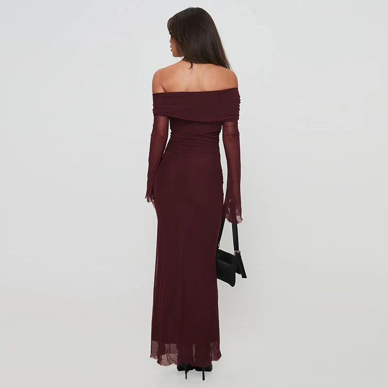 Damen figurbetontes Maxikleid mit schulterfreiem Design und Rüschendetails R&B - Image 4