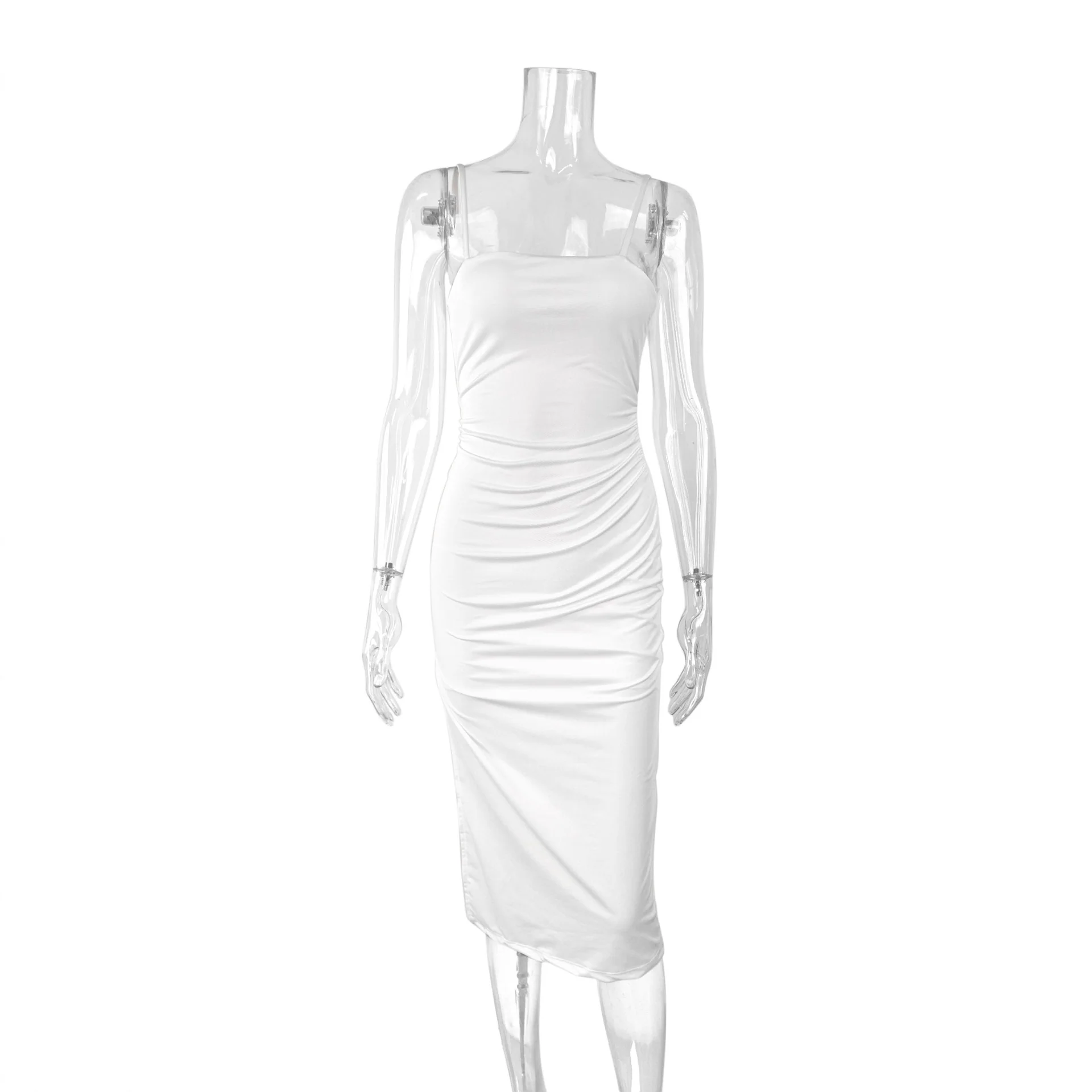 Damen figurbetontes Midi-Kleid mit schulterfreien Trägern und tiefem Schlitz R&B - Image 4