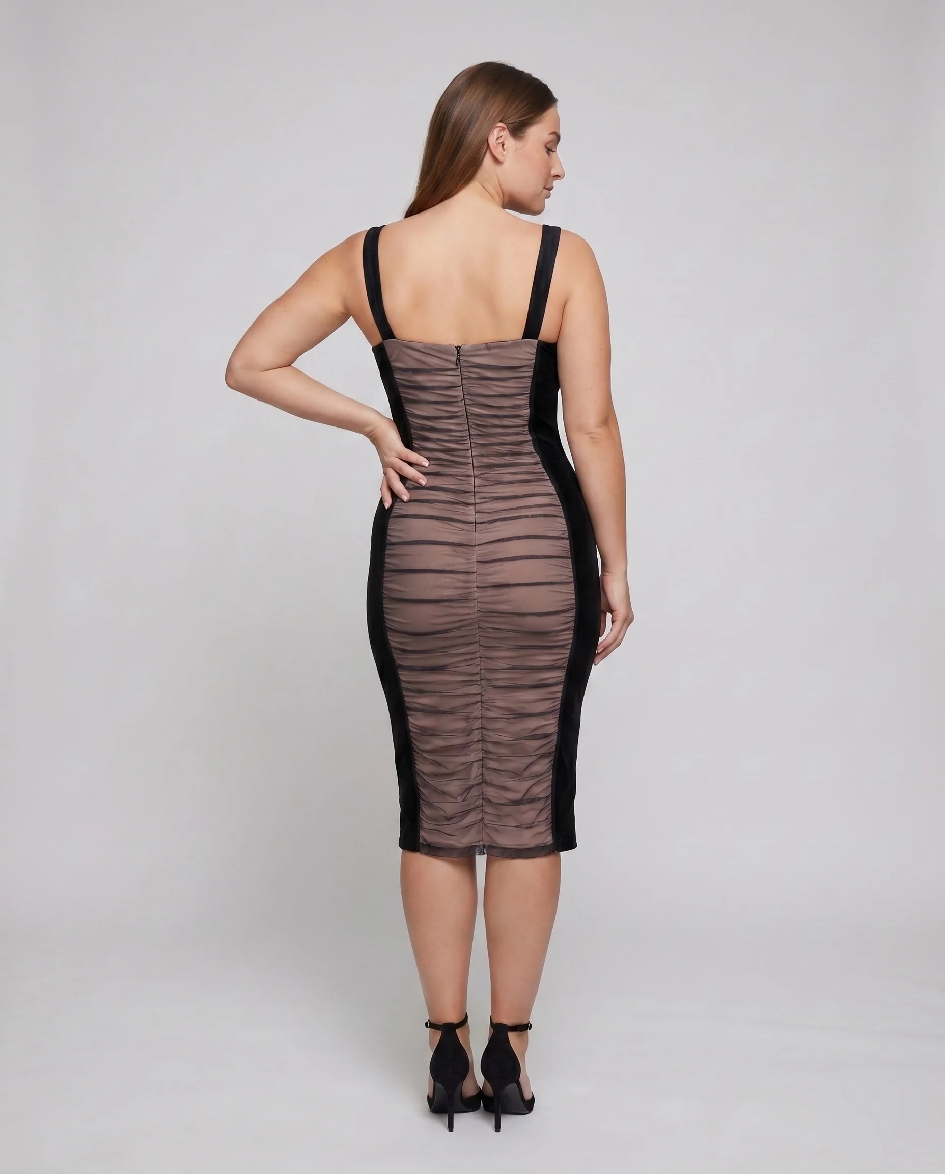 Damen figurbetontes Midi-Kleid mit transparenten Elementen und eleganten Schnürdetails R&B - Image 4