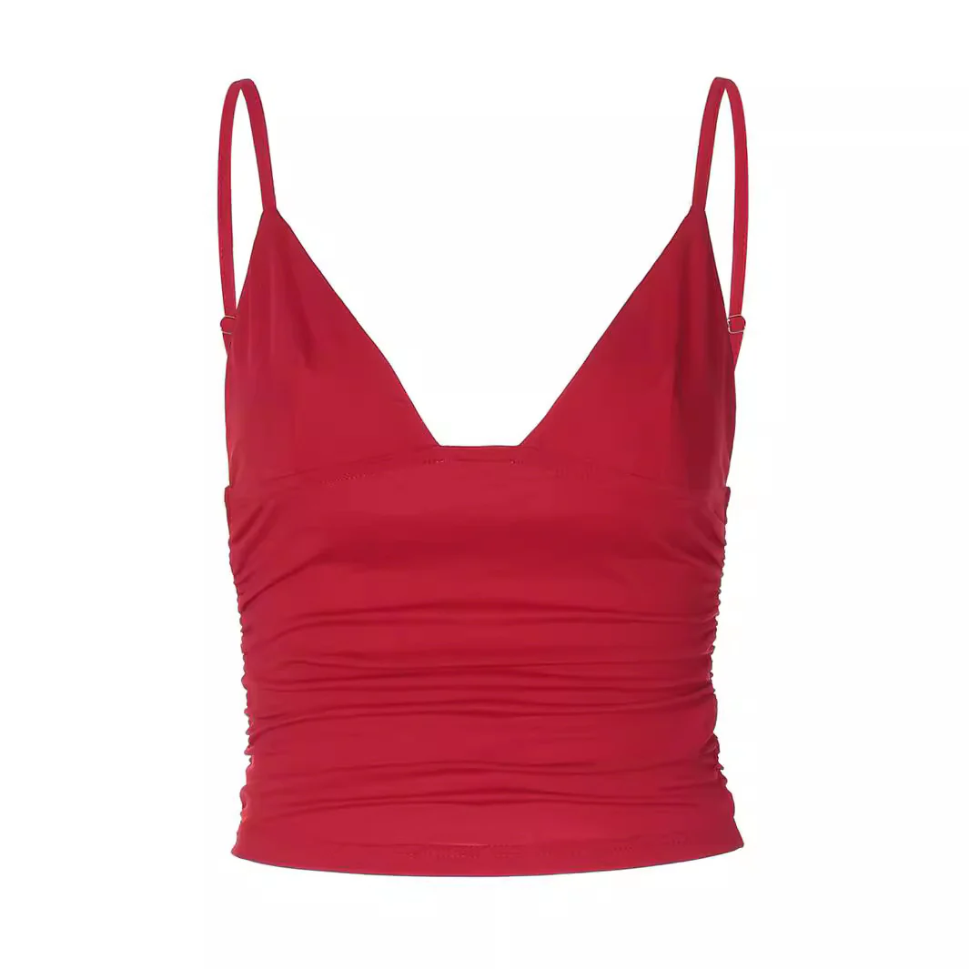 Damen figurbetontes Mieder-Top mit V-Ausschnitt und feiner Raffung R&B - Image 5