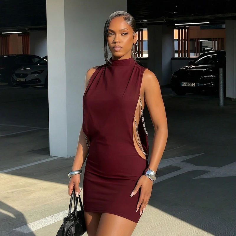 Damen Figurbetontes Mini-Kleid mit Seitenschlitzen und Glanzdetails R&B - Image 3