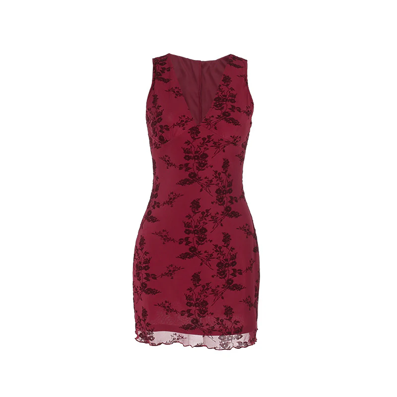Damen figurbetontes Minikleid mit floralen Applikationen und tiefem V-Ausschnitt R&B - Image 5