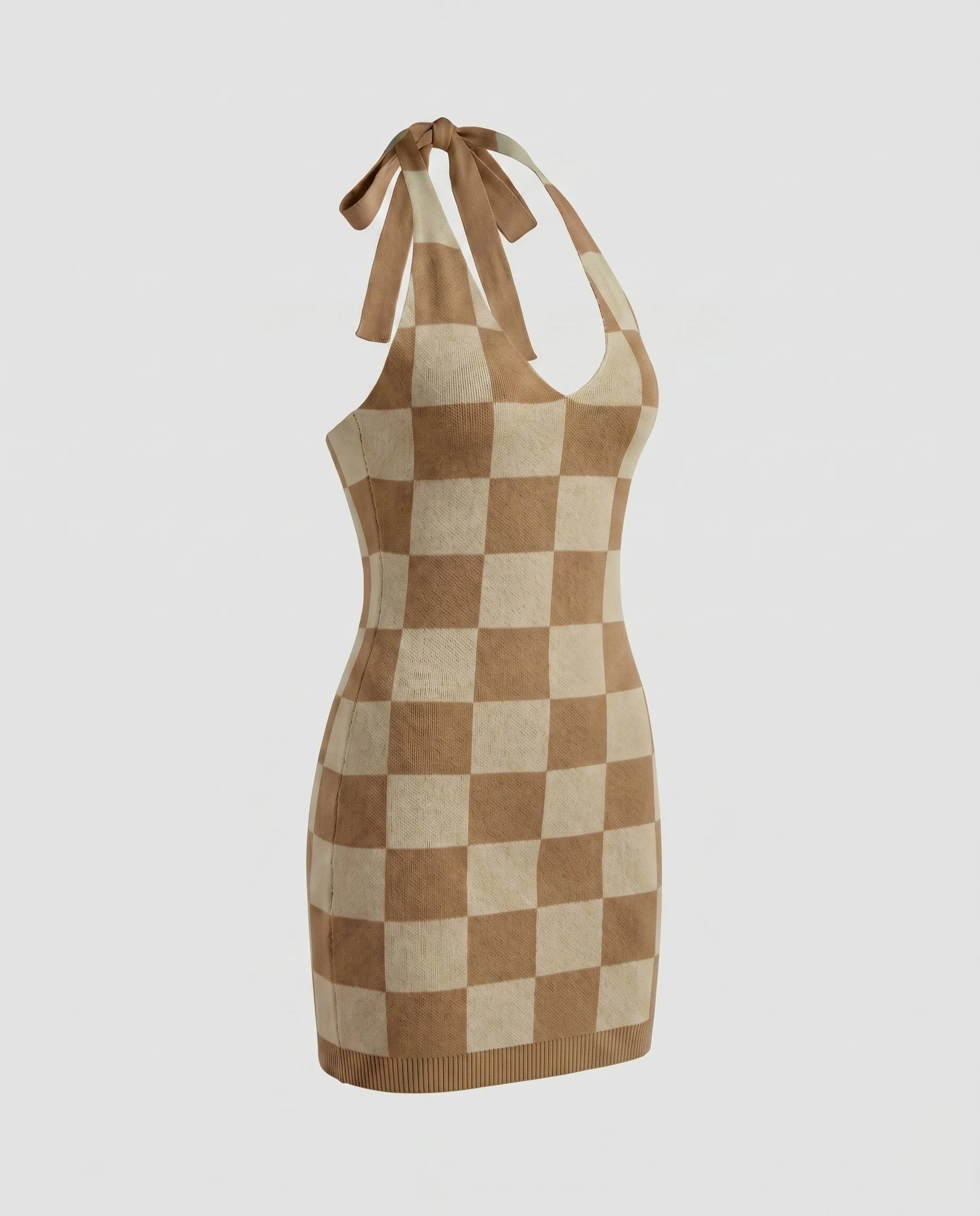 Damen figurbetontes Minikleid mit modernem Karomuster - Image 7