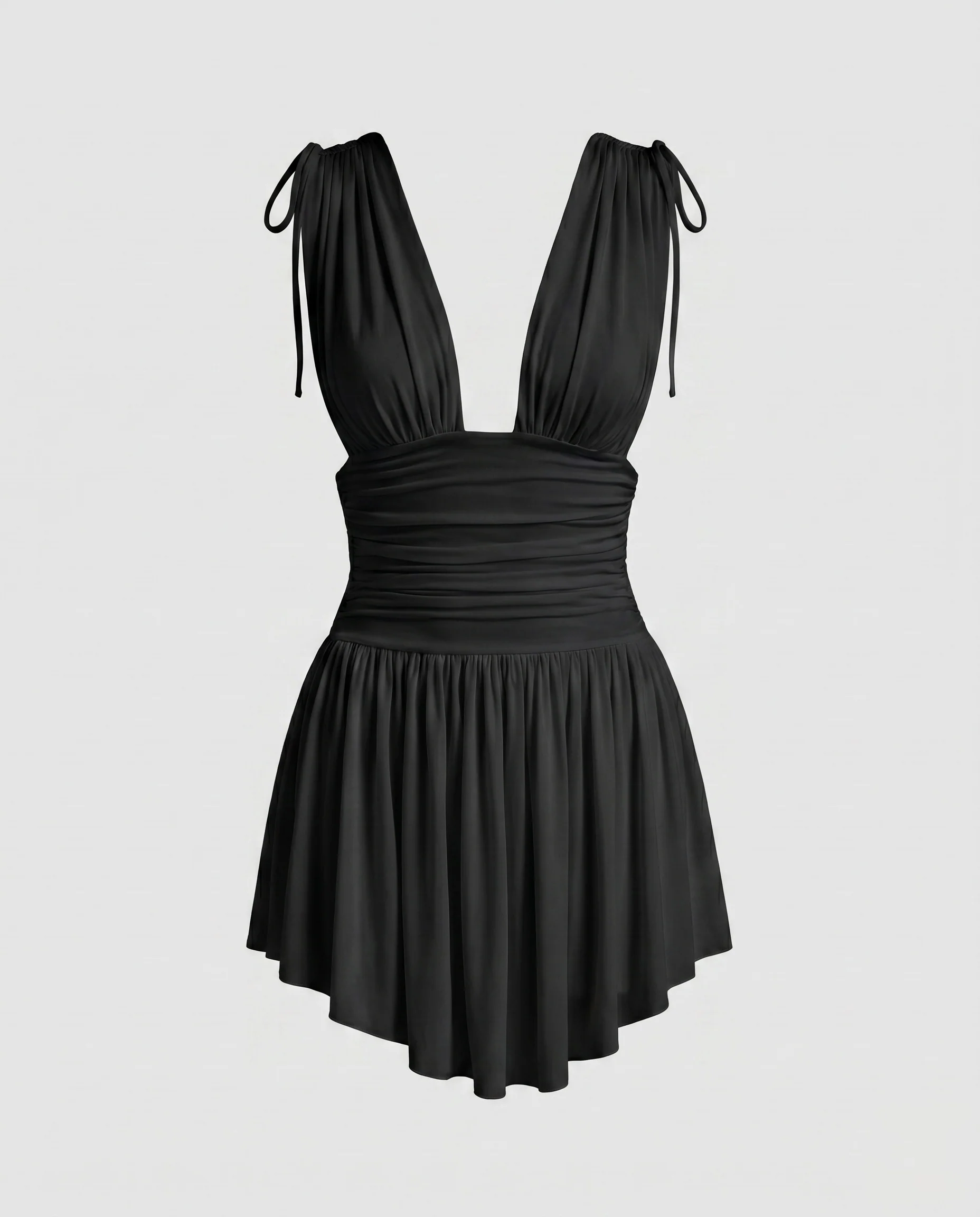 Damen figurbetontes Minikleid mit tiefem V-Ausschnitt und raffiniertem Gummizug - Image 5