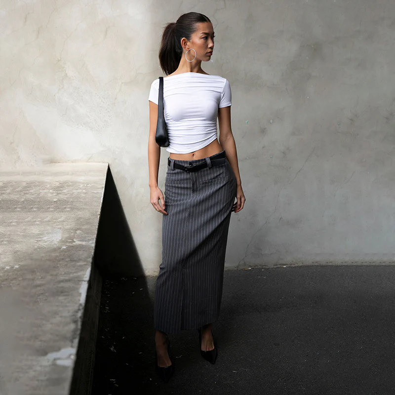 Damen figurbetontes Oberteil mit Off-Shoulder Design und Raffung R&B - Image 3