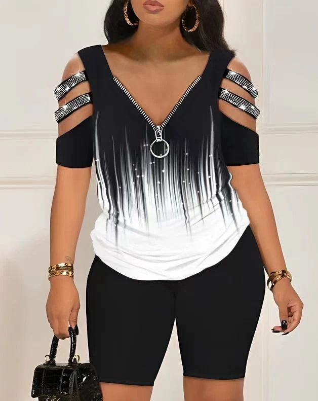 Damen Figurbetontes Oberteil mit schickem Reißverschluss und Cut-Out-Details R&B - Image 6