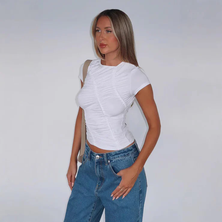Damen Figurbetontes Ripp-Oberteil mit raffiniertem Rüschendesign R&B - Image 2