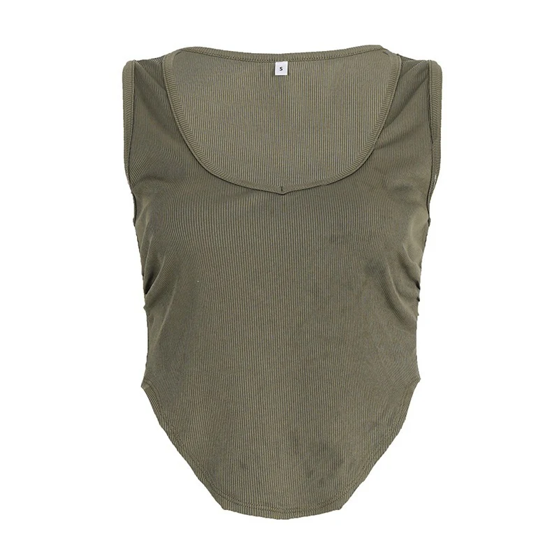 Damen figurbetontes Rippen-Top mit V-Ausschnitt und Raffung R&B - Image 5