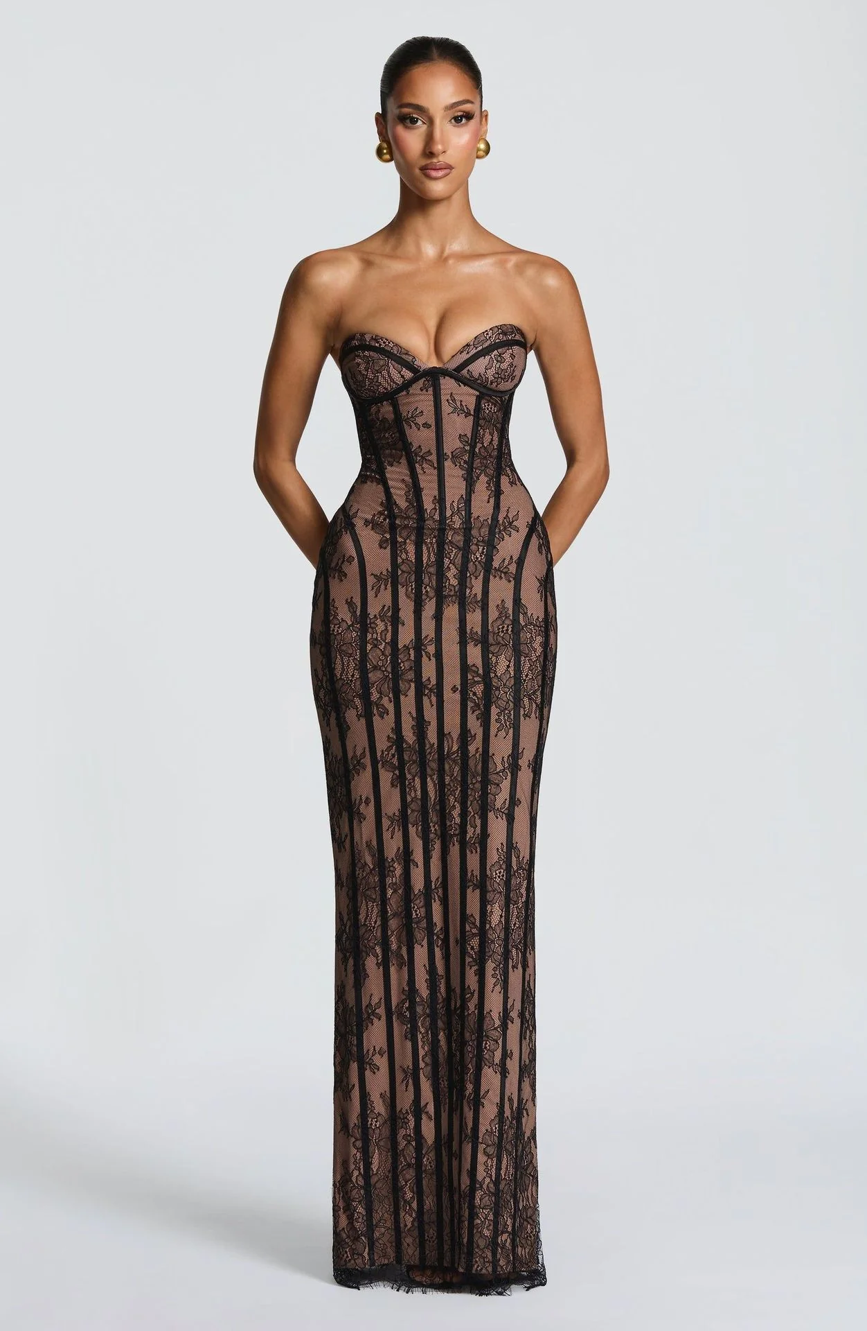 Damen figurbetontes Spitzenkleid mit Bustier-Oberteil und eleganten Details R&B - Image 6