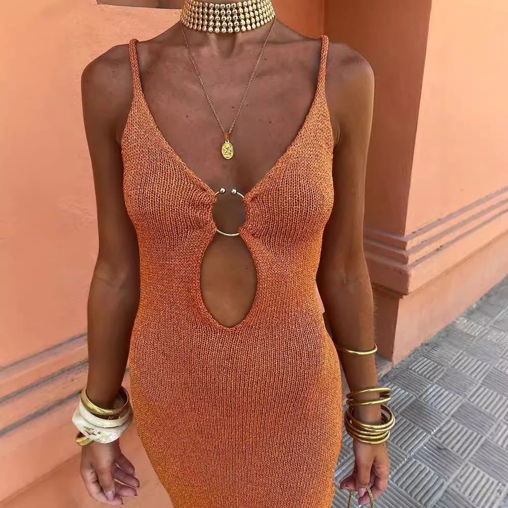 Damen figurbetontes Strickkleid mit Ausschnitt und Trägerdesign R&B - Image 4