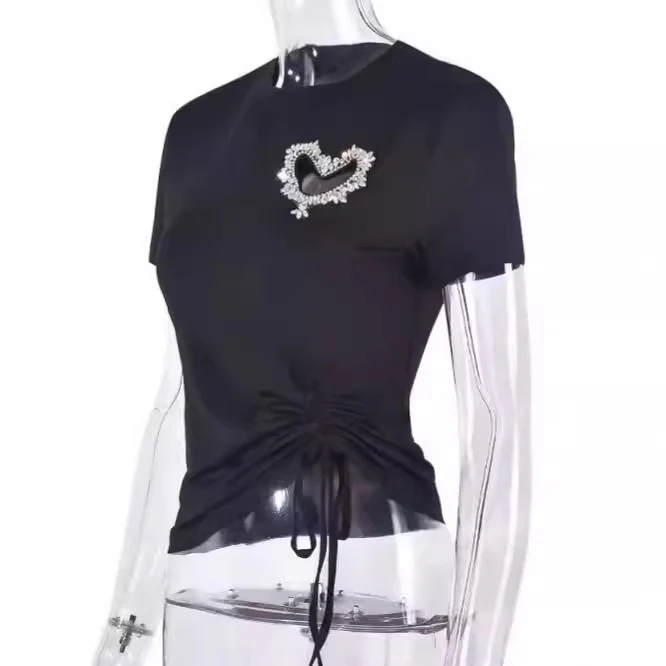 Damen figurbetontes T-Shirt mit Herzausschnitt und Raffung R&B - Image 3