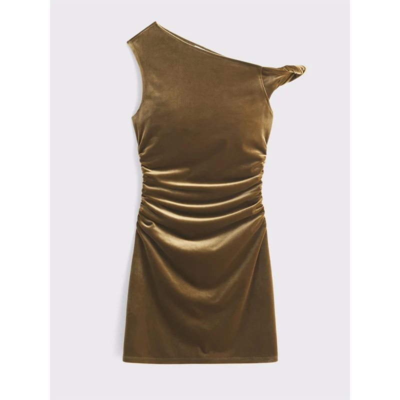 Damen figurbetontes Wickelkleid mit schulterfreiem Design und raffinierten Rüschen R&B - Image 3
