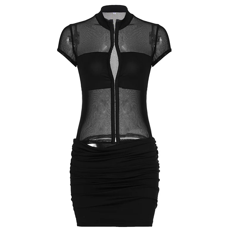 Damen figurbetontes Wickelkleid mit transparenten Einsätzen und asymmetrischem Saum R&B - Image 6