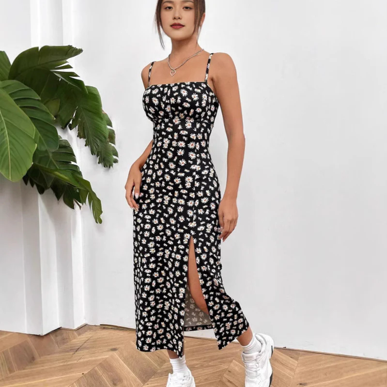 Damen figurbetontes Midikleid mit Raffung und Schlitz R&B