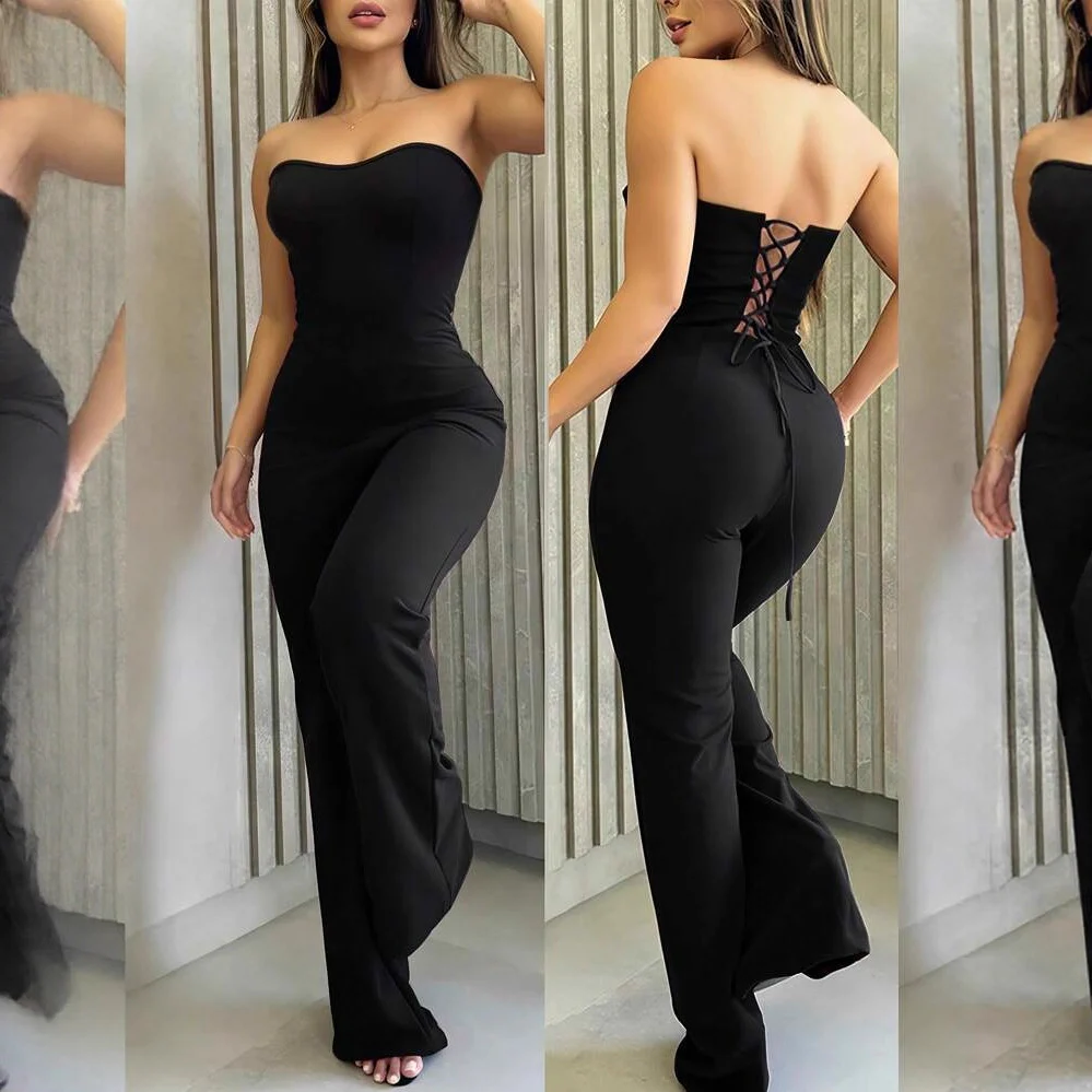 Damen Figurschmeichelnder Jumpsuit mit elegantem Bandeau-Ausschnitt und weitem Bein R&B - Image 2