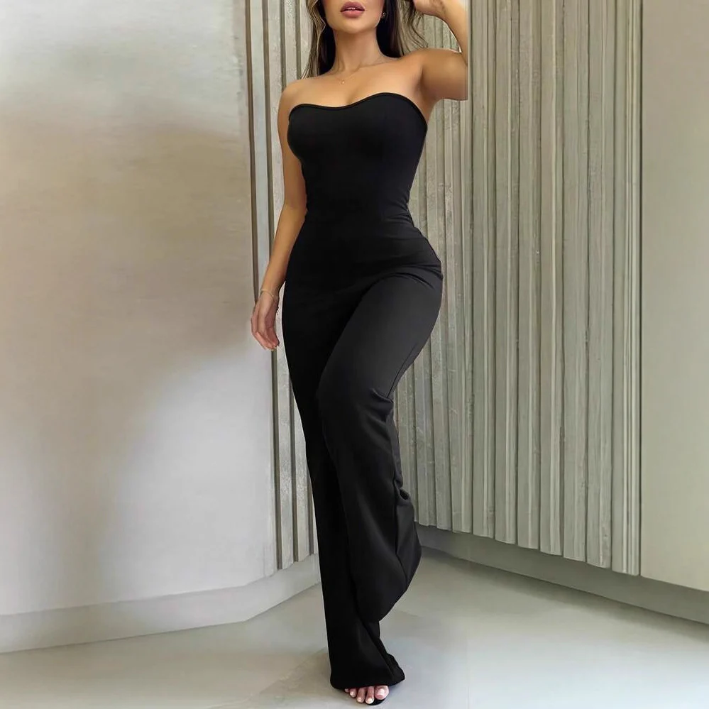 Damen Figurschmeichelnder Jumpsuit mit elegantem Bandeau-Ausschnitt und weitem Bein R&B - Image 3