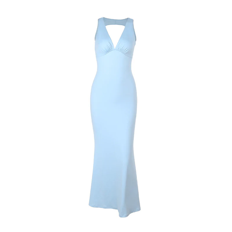 Damen figurbetontes Maxikleid mit tiefem V-Auschnitt und eleganter Schnittführung R&B - Image 5