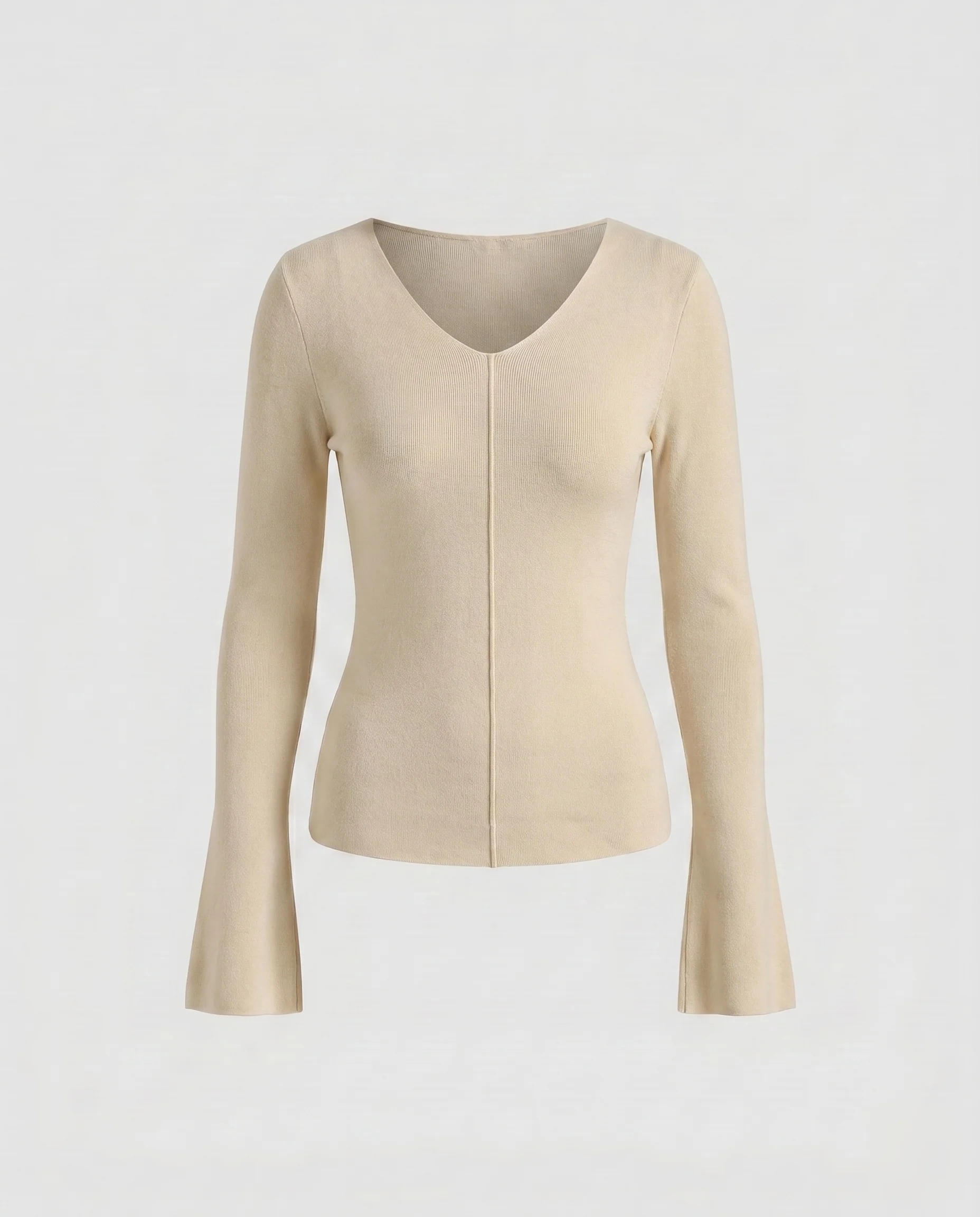 Damen figurschmeichelndes V-Ausschnitt Langarmoberteil mit eleganten Nahtdetails - Image 6