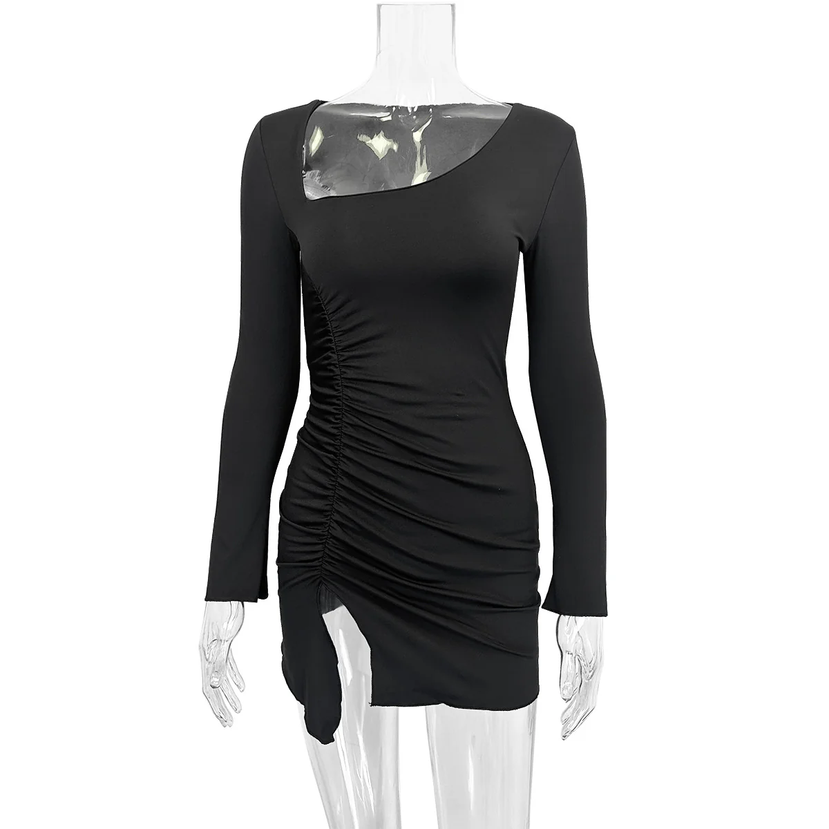 Damen Figurumspielendes Kleid mit asymmetrischem Ausschnitt und drapiertem Saum R&B - Image 4