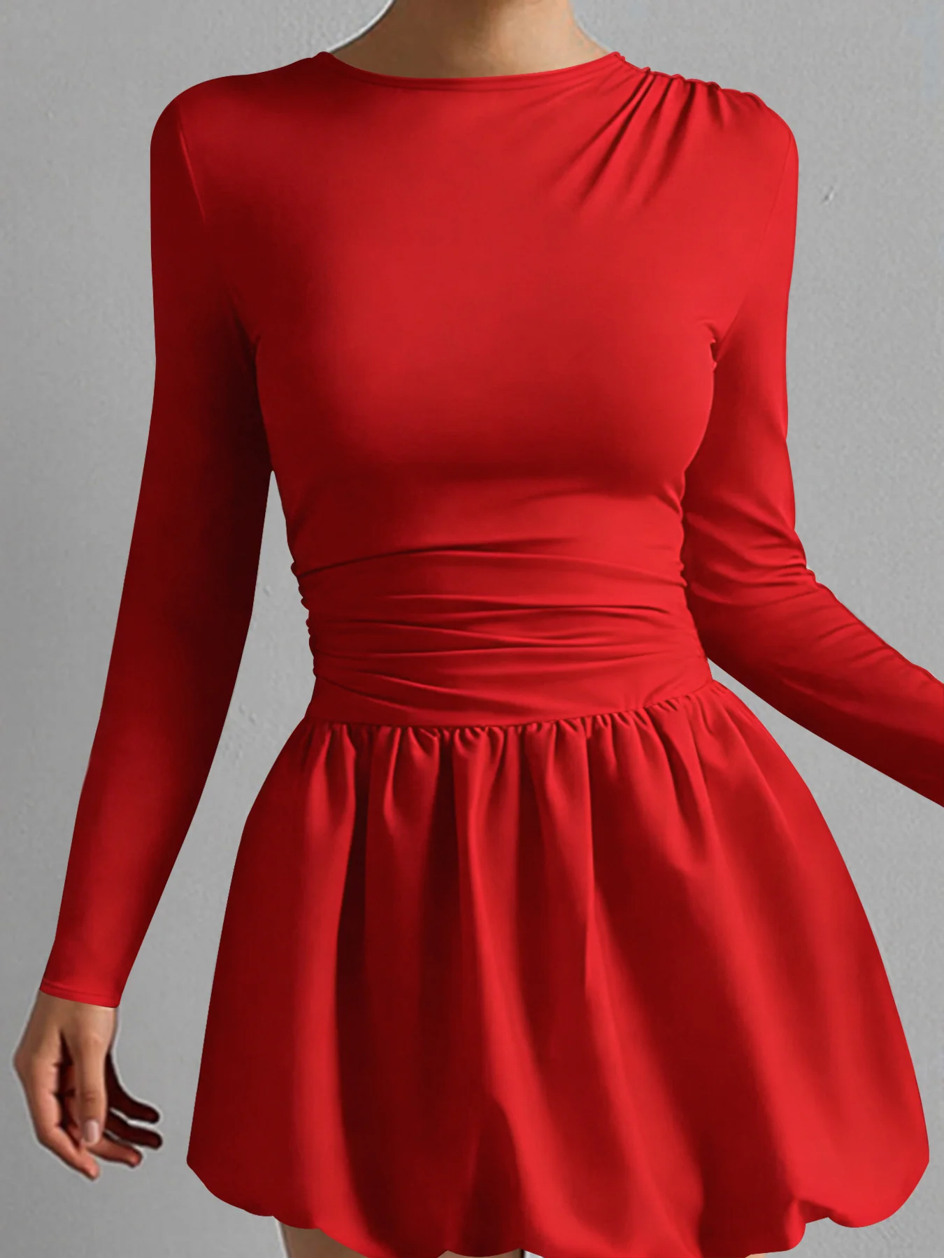 Damen Figurumspielendes Kleid mit langen Ärmeln und gerafftem Saum R&B - Image 6