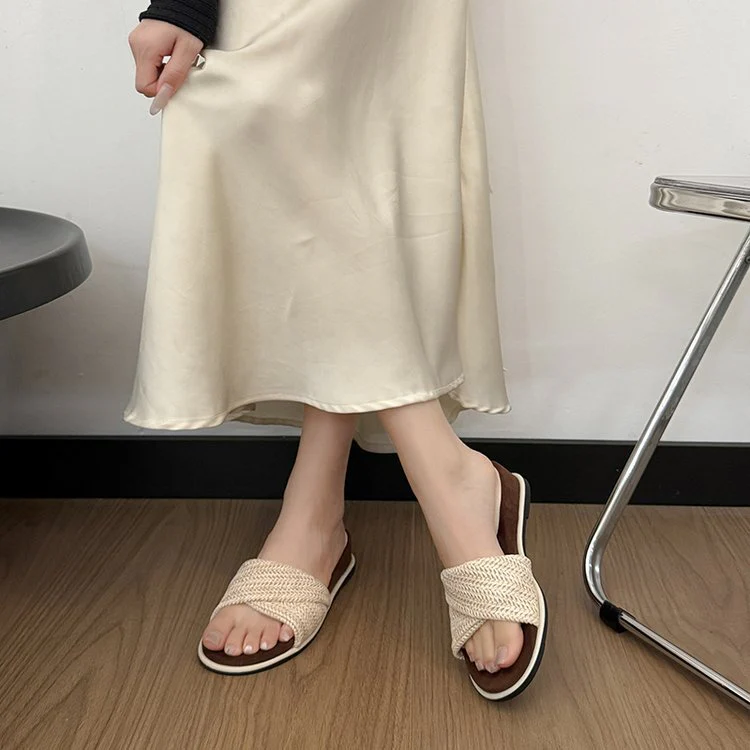 Damen flache Riemchen-Pantoletten mit raffiniertem Textil-Design und komfortabler Sohle R&B - Image 4