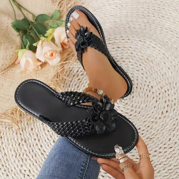 Damen Flache Sandalen mit geflochtenem Riemendesign und blumiger Dekoration R&B - Image 4