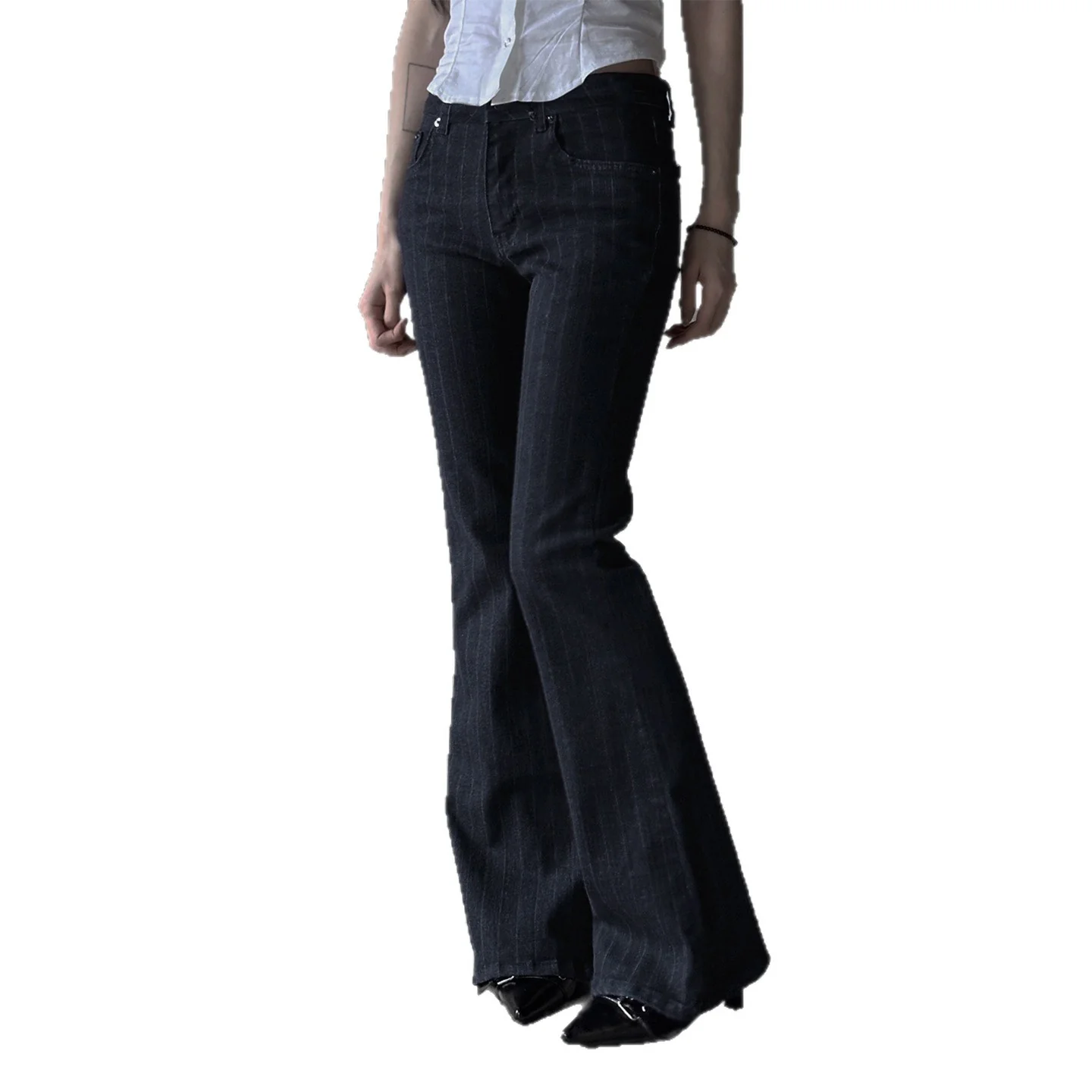 Damen Flared Hosen mit modischem Streifenmuster und verstellbarem Gürtel R&B - Image 5