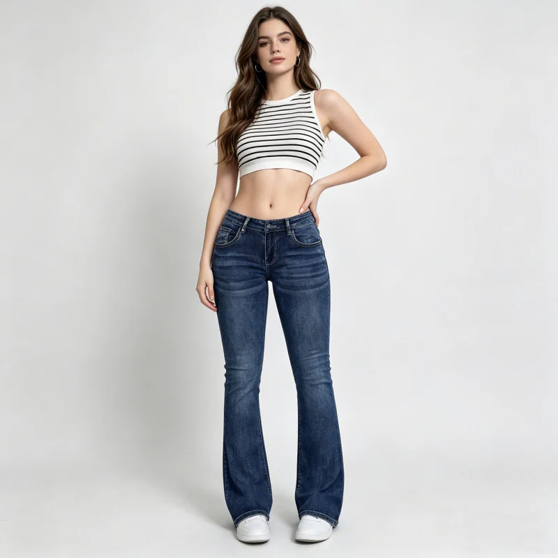Damen Flared Jeans im klassischen 70er Jahre Look mit hoher Taille R&B