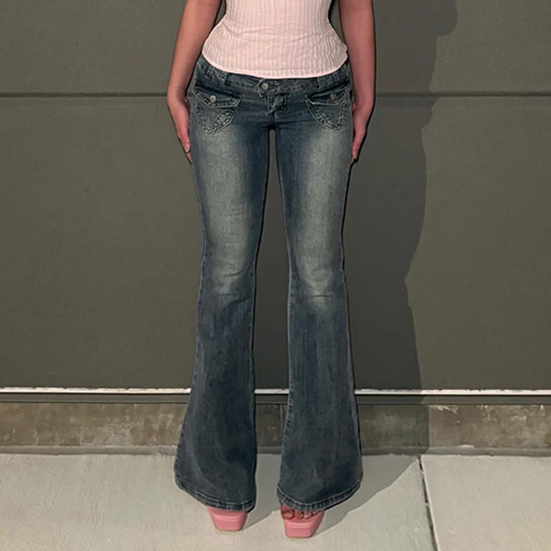 Damen Flared Jeans im klassischen Schnitt mit dekorativen Taschen R&B - Image 3