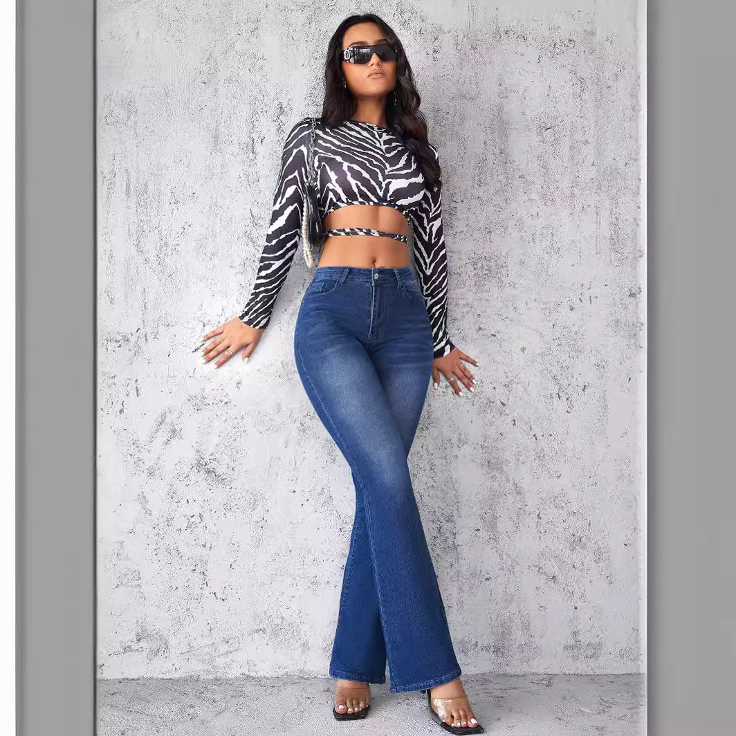 Damen Flared Jeans im modernen Design mit hohem Bund und ausgefallenem Waschung R&B - Image 3