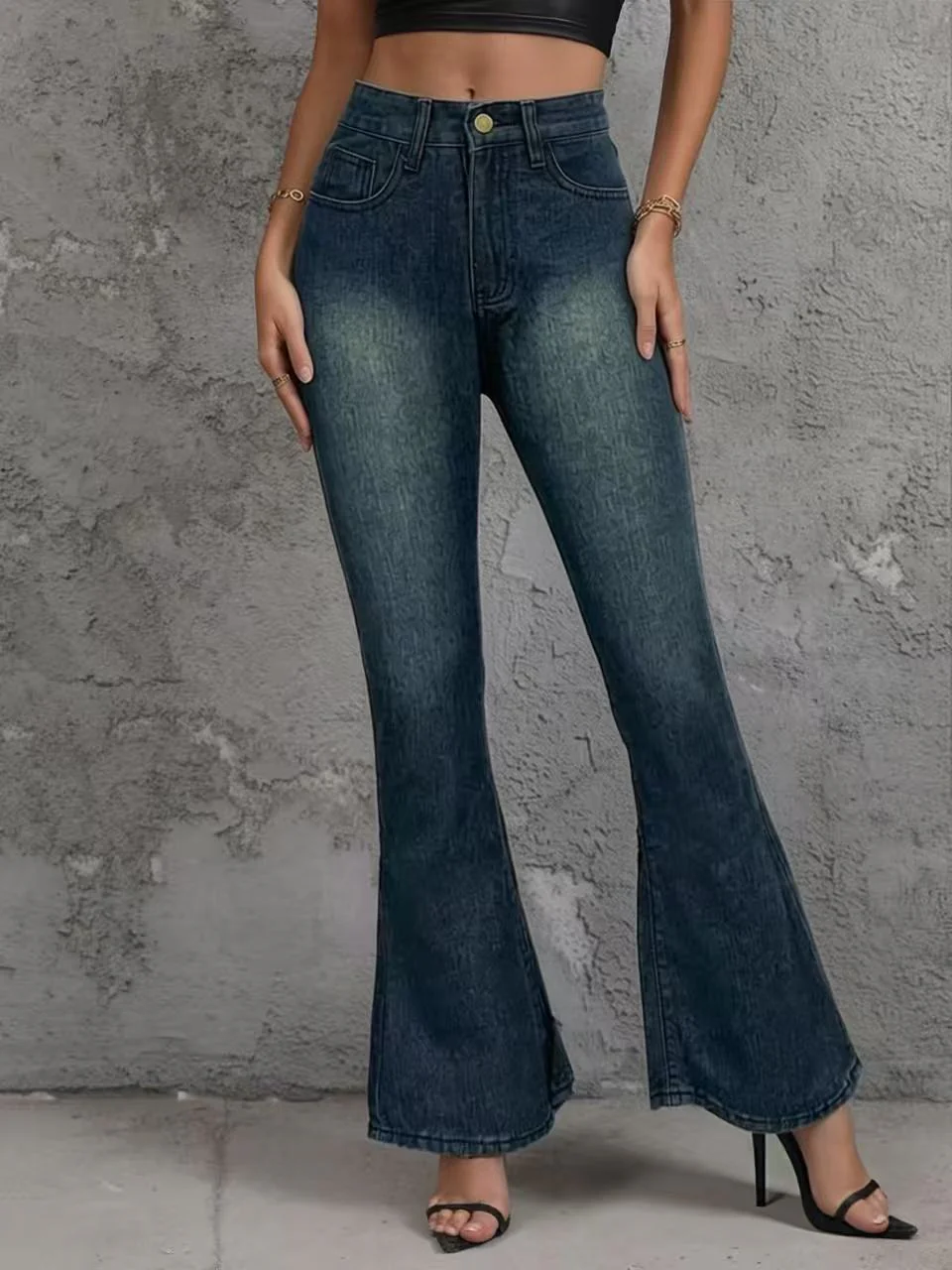 Damen Flared Jeans mit hohem Bund und einzigartigem Strukturdesign R&B - Image 7