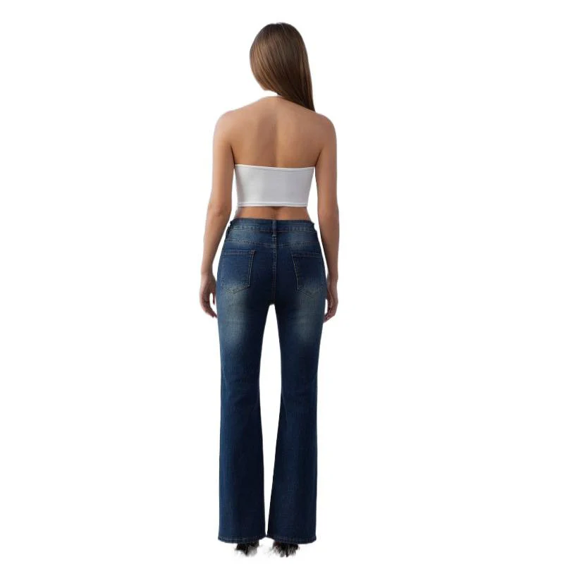 Damen Flared Jeans mit hohem Bund und verziertem Bund R&B - Image 5
