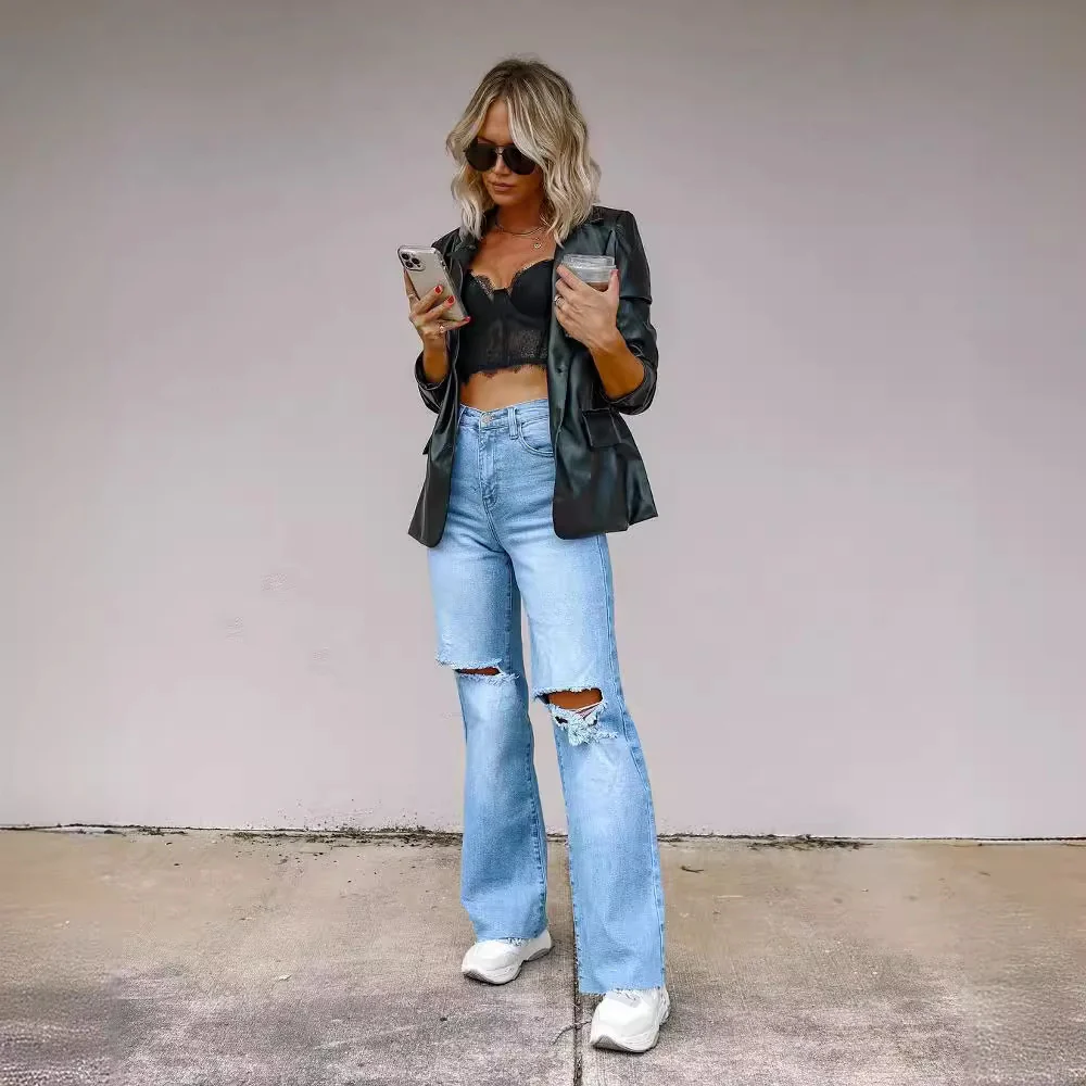 Damen Flared Jeans mit modernen Destroyed-Details R&B - Image 3