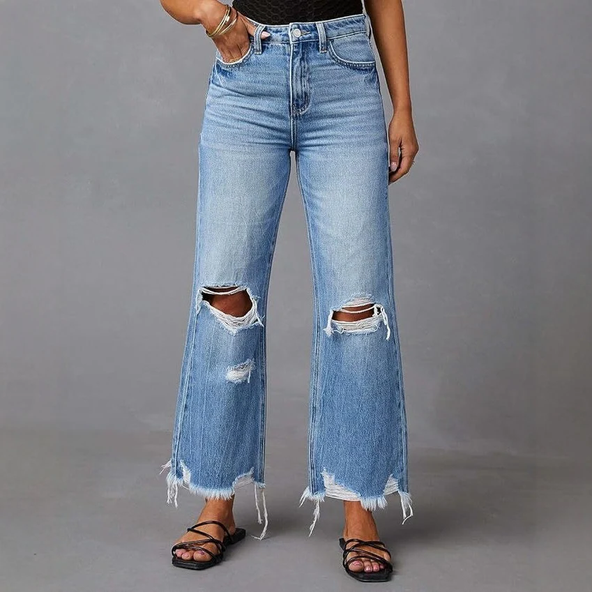 Damen Flared Jeans mit stylischen Rissdetails und ausgefransten Säumen R&B - Image 4