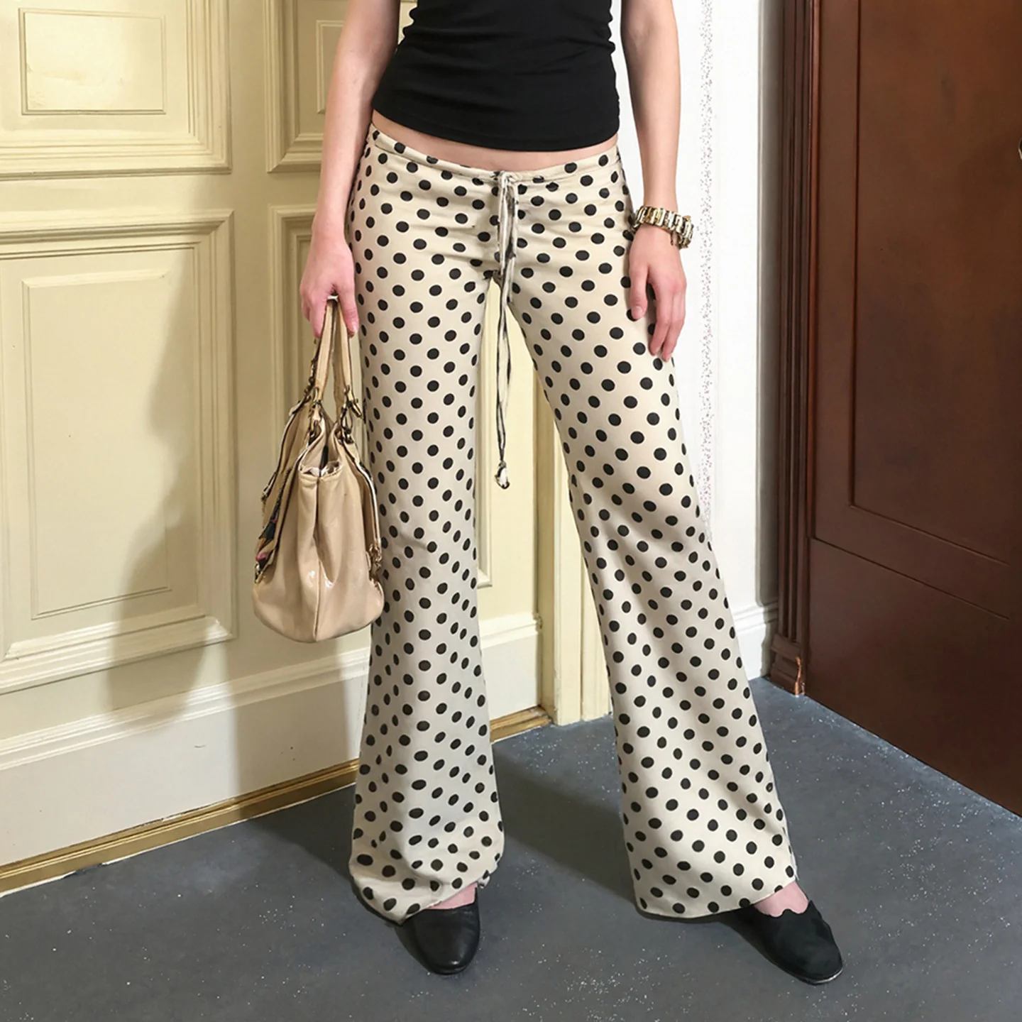 Damen Flared Pants mit modischem Punktmuster und verstellbarem Taillenband R&B - Image 2